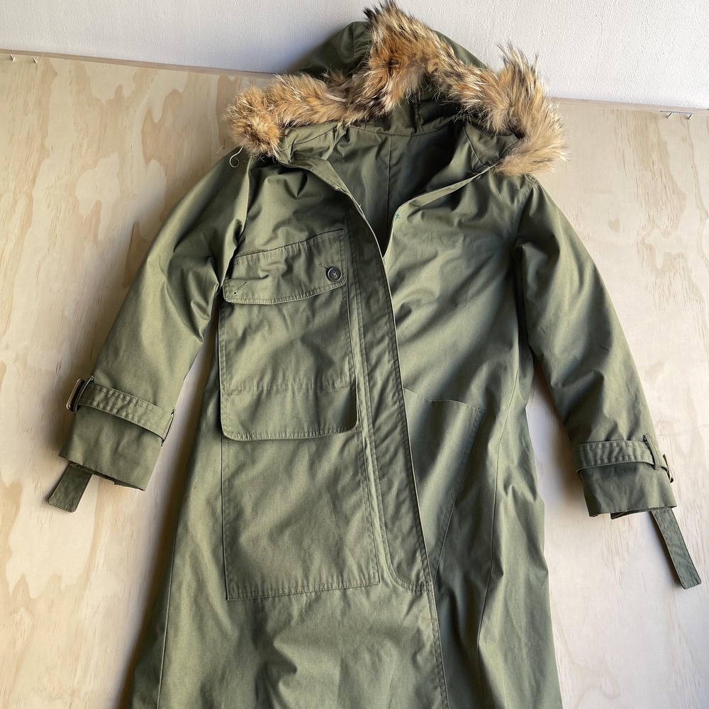 Vintage John Weitz Coat Women's 6 Green Supak Canvas Hooded Fur Trim Parka
